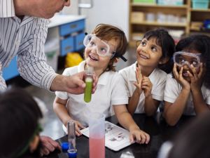 Kids learning science in a classroom