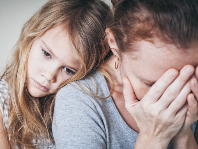 sad girl and mom