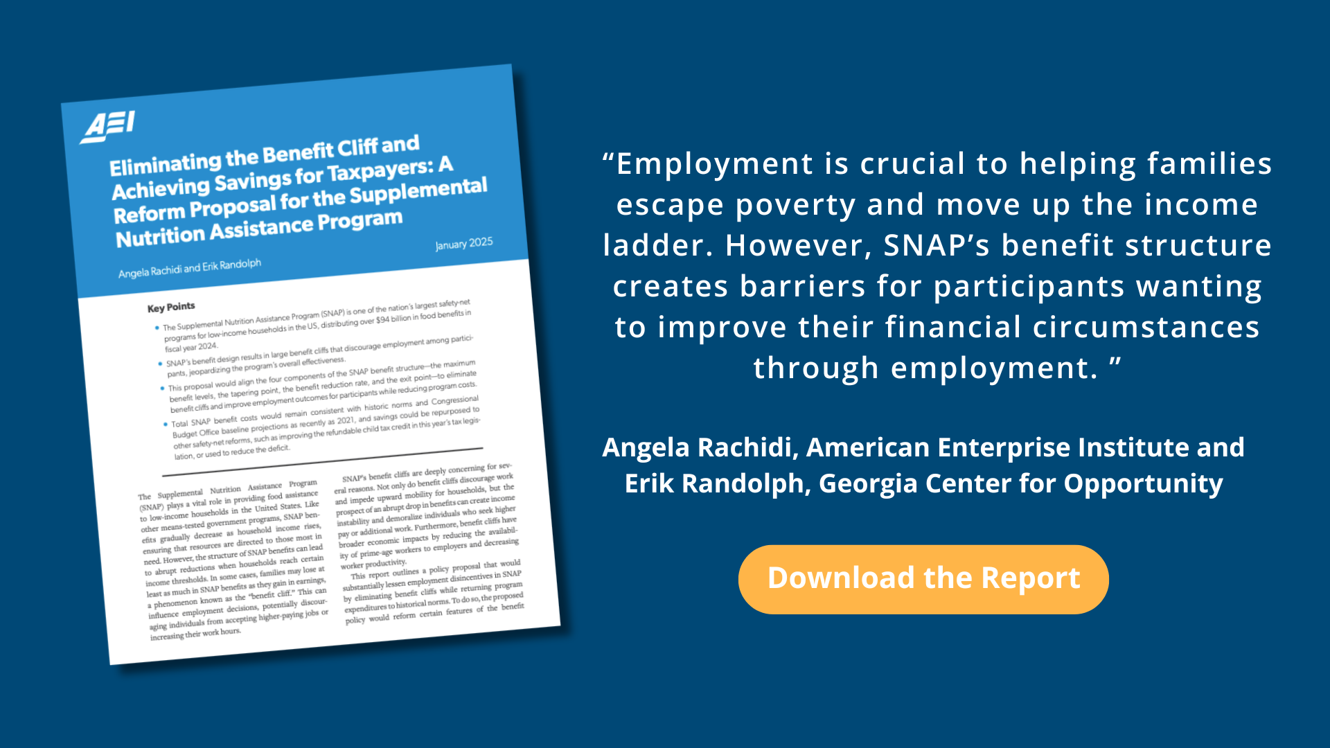 A new SNAP reform report from American Enterprise Institute and Georgia Center for Opportunity shows how improve access to work and reduce costs to taxpayers.