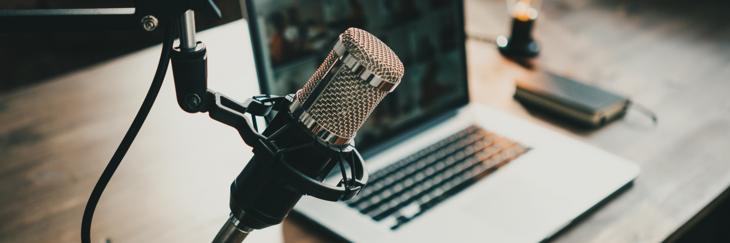 podcast microphone on a desk