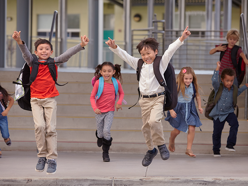 Children excited as they leave school