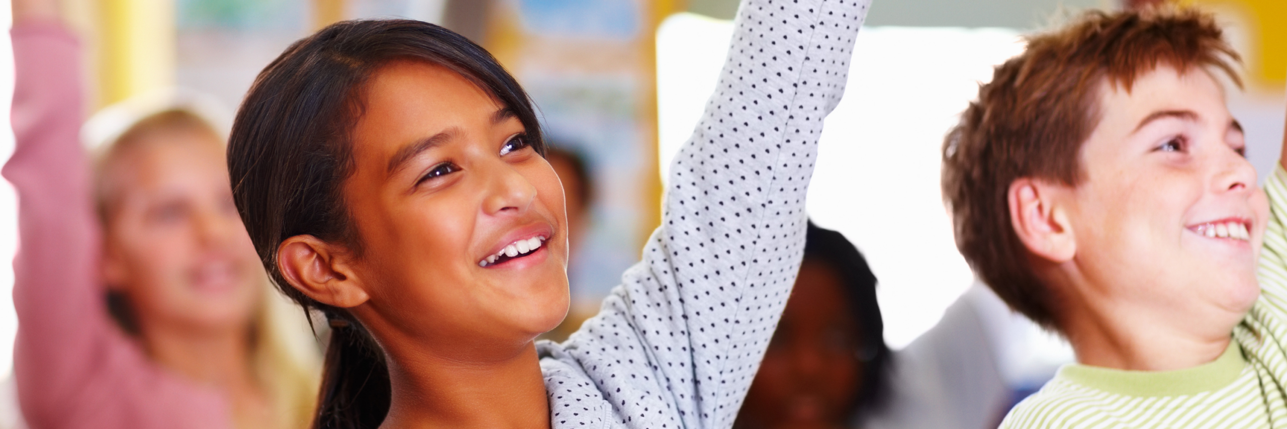 kids hands raised. 