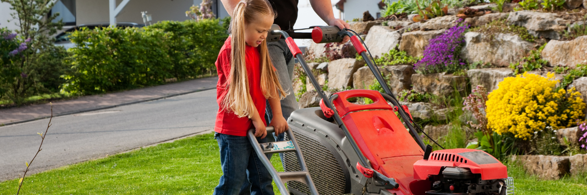 mowing grass with dad