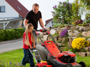 mowing grass